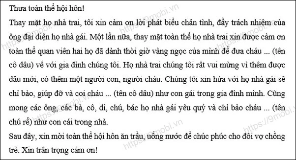 Phát biểu trong lễ cưới