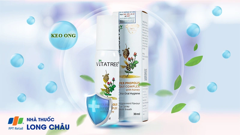 Xịt keo ong Vitatree Super Propolis Spray Complex With Honey hỗ trợ chống oxy hóa, giảm đau rát họng (30ml)